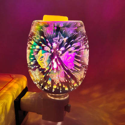 Vosková tavenička v 3D sklenice - motýlí elektrická zástrčka v olejových hořáků se skleněnou miskou nahoře pro tarty a náhradní žárovku