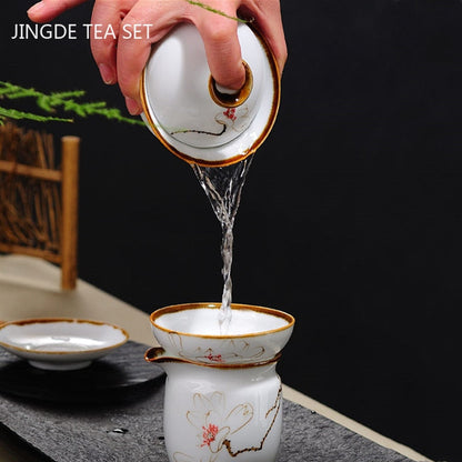Corak Bunga Tangan Retro Tangan Seramik Gaiwan Teacup Teh Teh Tea Tureen Tea Bowl Porselin Teaware Minum 120ml