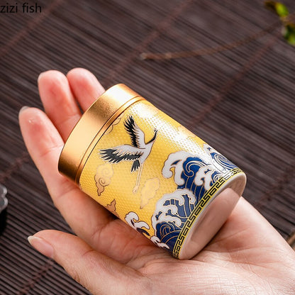 Cerámica de metal de doble capa Caddy de té Tanque sellado a prueba de humedades Portable Caja de té recipiente de té Tanque de almacenamiento de alimentos para el hogar