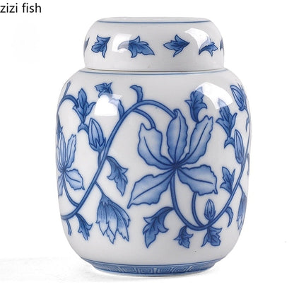 Blue dan White Porcelain Tea Tea Caddy Ceramics Dimetes Teh Teh Teh Teh Box Storage Tank Candy Jars Teh Organizer Tea Can