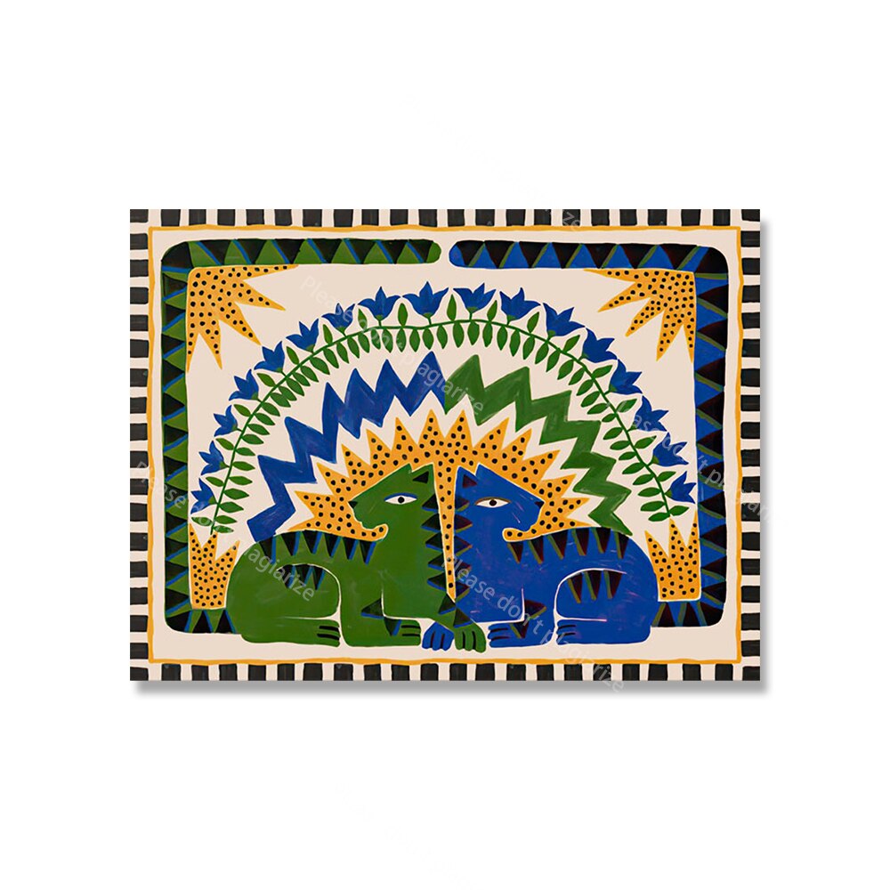 Antigo Egito colorido abstrato boho pôster tigre leopardo figura impressão de arte de parede de lona pintura de decoração de decoração para sala de estar