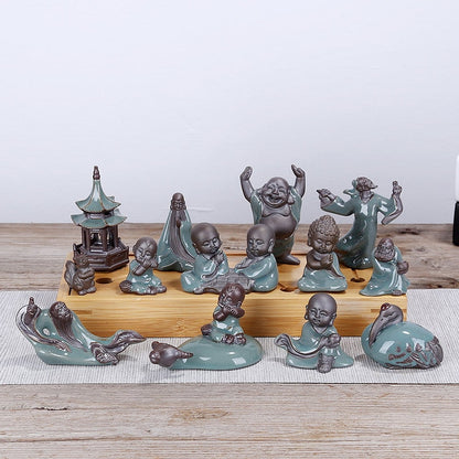 F Bonsai Fairy Garden Ornament Ceramic Figure Ge Yao Zen Betydning Little Monk Micro Landscape Home Decoration Accessories Tea Pet