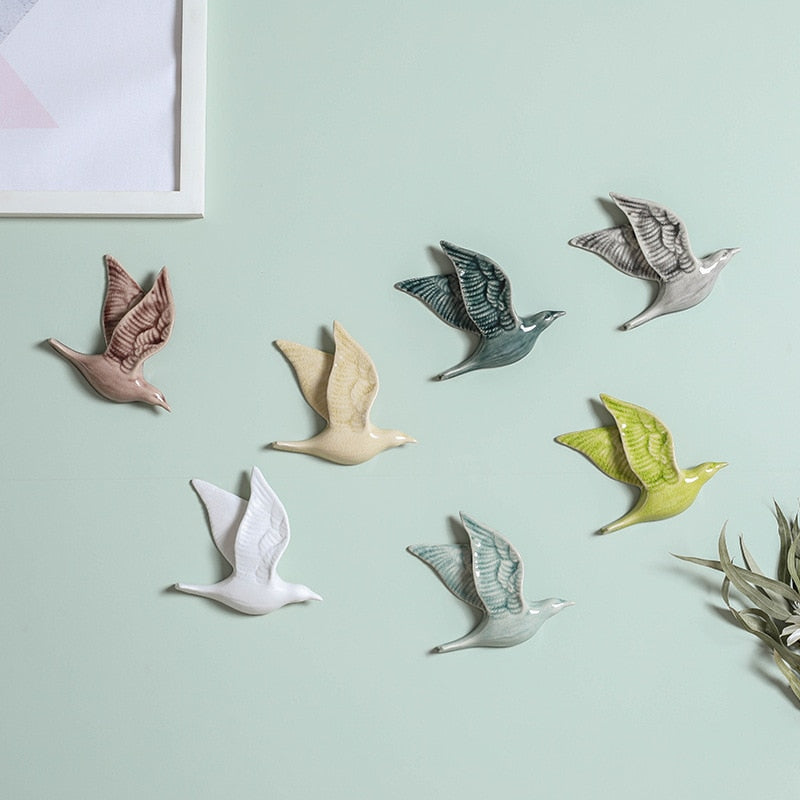 3D keramiska fåglar formar vägg hängande dekorationer enkla hemdekorationer tillbehör dekoracao para casa vägghantverk ornament