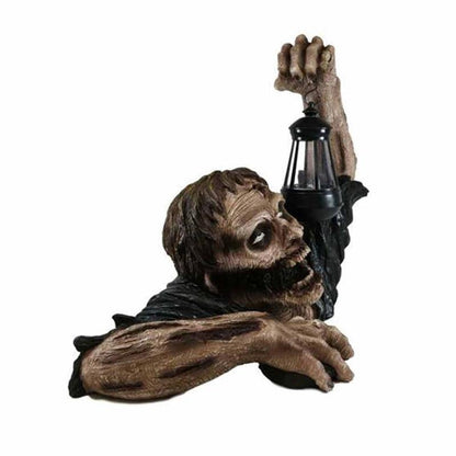 Zombie-Laterne, Kunstharz, Zombie-Gartenstatuen, Horrorfilm, Hof, Garten, Rasen, Zwerge, Halloween, Outdoor-Dekoration, Zombie-Statue mit Batterie