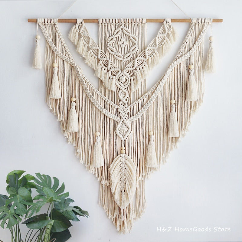 Nordisk bohemisk makramvägg hängande tofs boho tapestry handvävd för heminredning vardagsrum sovrum rumshus dekoration