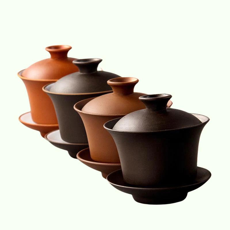 Gaiwan – bol à thé en porcelaine de couleur unie, Kit avec couvercle et soucoupe, service à thé maître de la soupière, service à boissons, décor, service à thé Kung Fu chinois