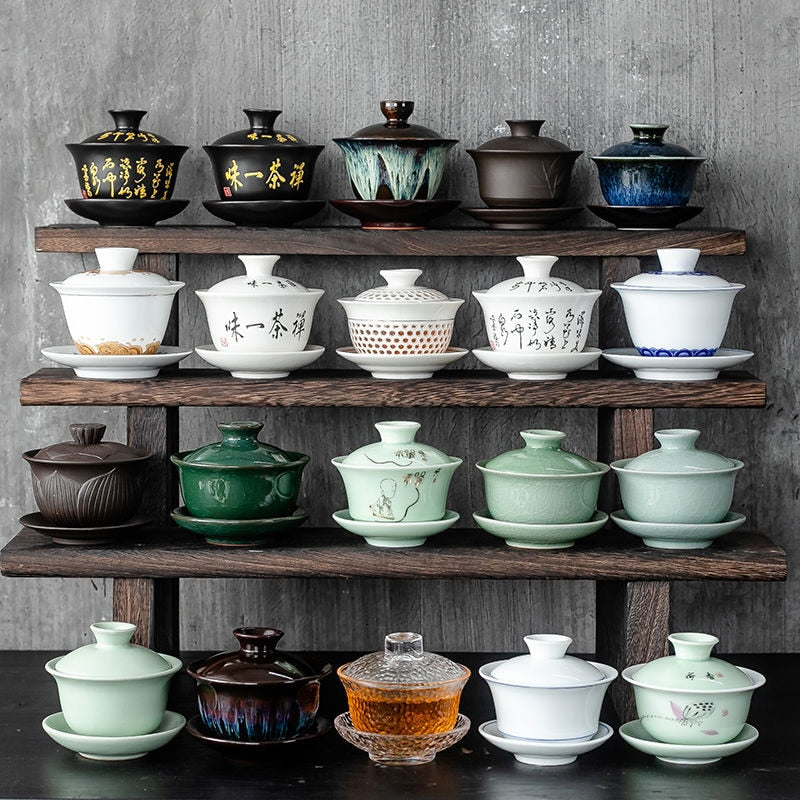 Keramik Gaiwan Jingdezhen Chinese Kungfu Teaset Tiga Bakat Teh Bowl Teh Cawan Teh Besar Set Home Home Tea Maker Tea Ceremoni Hadiah