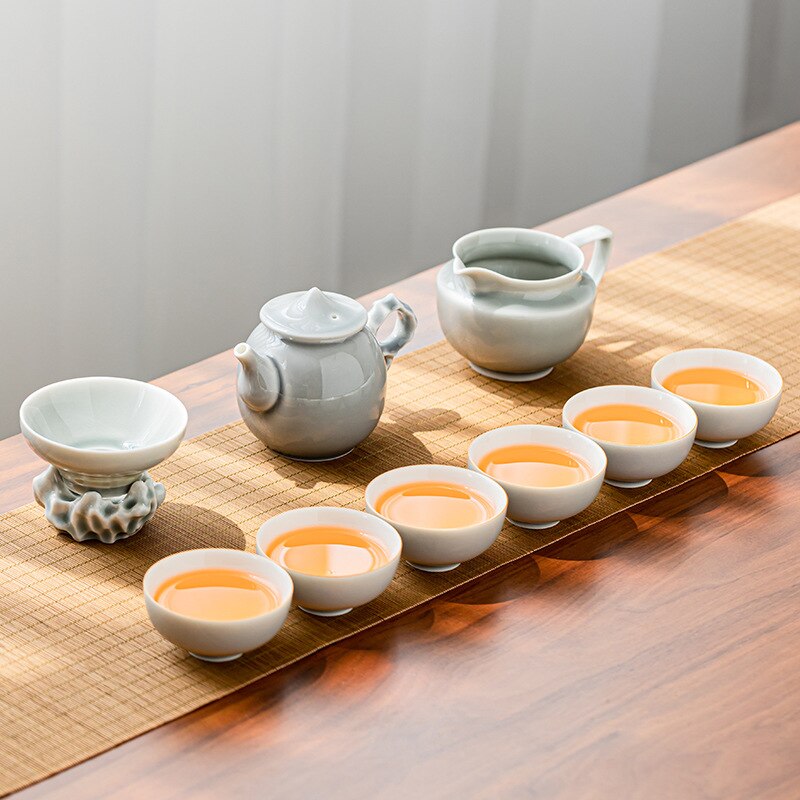 Glassa grigio ghiaccio kung fu set da tè set di case home office ceramica maniglia da tè tazza di tè vaso di tè grigio e set di tazza set di tè di lusso