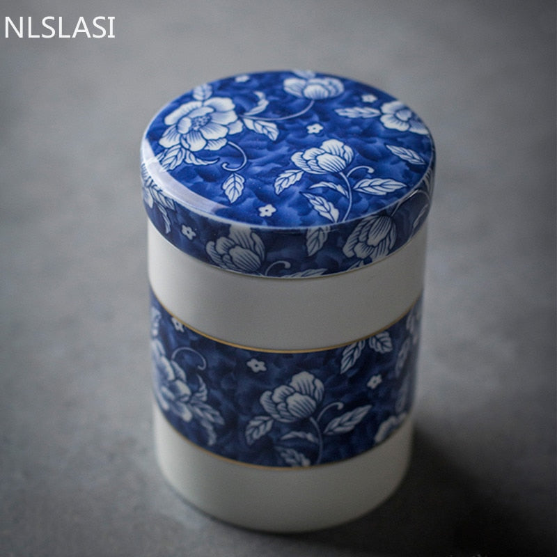 Contenitore per tè sigillato in porcellana cinese blu e bianca, contenitore per ceramica per uso domestico, sacchetto per tè da viaggio, organizer per spezie da cucina