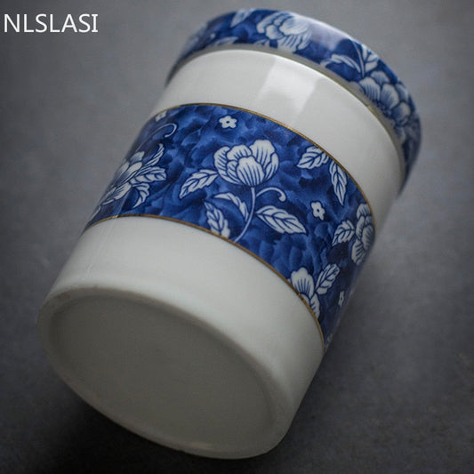 Kinesisk blå og hvit porselen forseglet tebeholder Husholdning Keramikk Oppbevaringstank Reise Tepose Kjøkken Spice Organizer