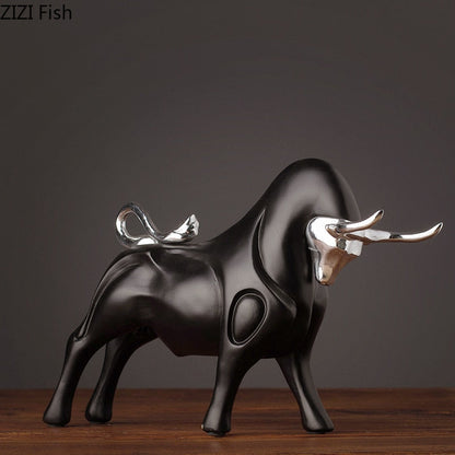 Modern Figurines Red and Black Bull Sculpture Resin Simulation Animal Statue Living Room Bookcase Crafts Accessories Home Decor