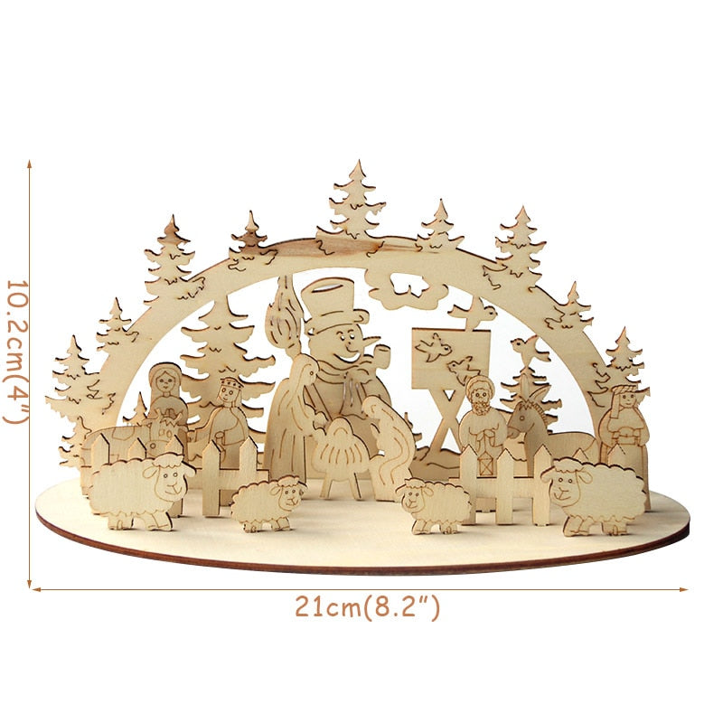 Jul trä Diy Wood Desktop Ornament Juldekoration för hem Natal Krest Navidad 2021 Wood Craft for Xmas New Year