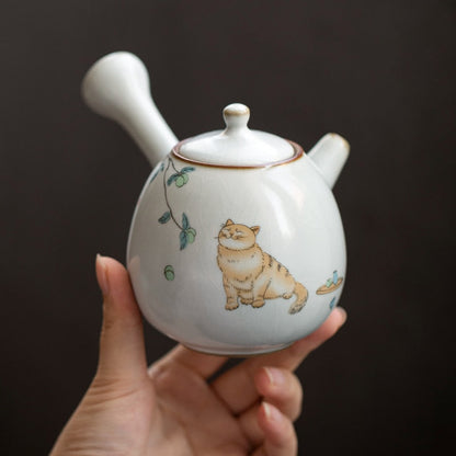Cerámica kyusu tetera linda gato té té chino kung fu set 250ml