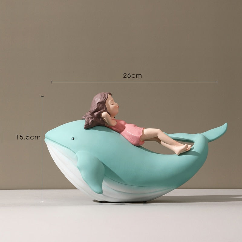 Figurka velryba dívka socha nordická pryskyřice domácí výzdoba moderní figurky pro vnitřní obývací pokoj kancelář estetická místnost výzdoba dárek