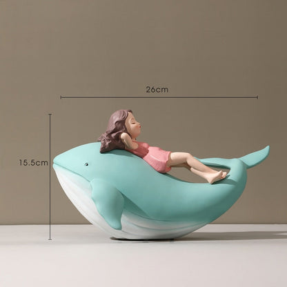 Figur Whale Girl Statue Nordic Resin Home Decor Moderne figurer til indvendigt stue Office Aesthetic Room Decor Gift