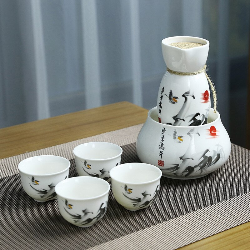 Coppa set di vino freddo ceramica stampa antica sake rustico classico con caldi utensili per la casa wijnglazen