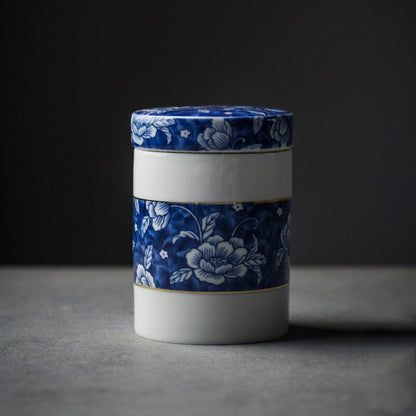 Caddie à thé chinois scellé en porcelaine bleue et blanche, réservoir de stockage en céramique domestique, sachet de thé de voyage, organisateur d'épices de cuisine