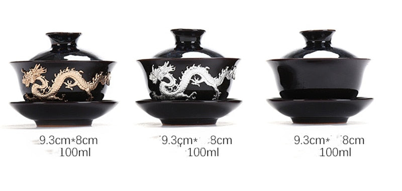 Dragon Silver Inlaid Tea Tureen Hands Made Homehold Tea Drinkware Bowl Kiln se mění se zlatým drakem gaiwan
