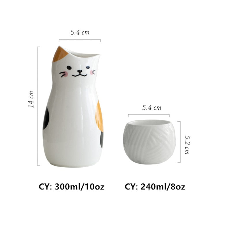 3kpl Maneki Neko Ceraamic Sake -sarja japanilainen onnekas kissan viinisarja (1 Tokkuri -pullo 300ml 2 Ochoko -kuppia) Söpö viinilasilasi Baarisarja