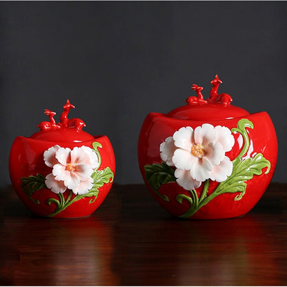 Keramický čaj Caddy Deer Cover Gourd ve tvaru čajové plechovky dekorativní nádoba utěsněná nádoba Domácí skladovací nádrž čaj bonbóny Candy Jars čajový kontejner