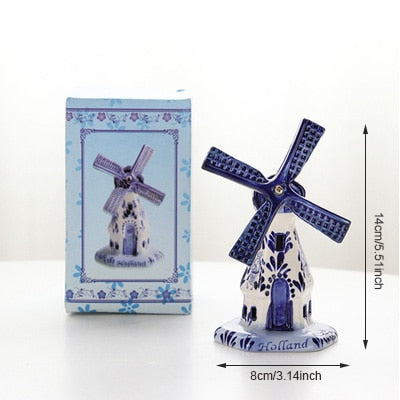 Mediterranes Retro-Handbemaltes blaues Windmühlen-Gewürztopf-Set aus Keramik, Heimdekoration, Küchendekoration, Einweihungsgeschenk 