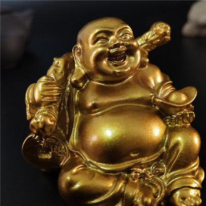 Golden Laughing Buddha Statue Chinese Feng Shui Lucky Money