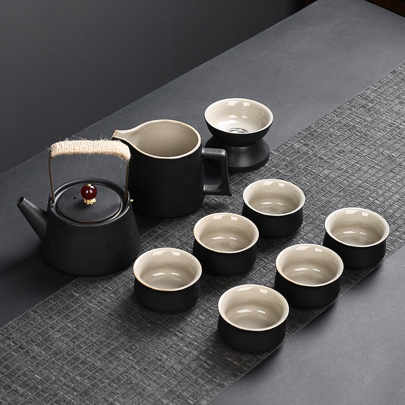 10/11pcs Taşınabilir Seyahat Çay Seti Seramik çaydanlık fincanı Japon Kung Fu Teaset Puer Kettle Gaiwan Çay Töreni TeAwer TeACUP