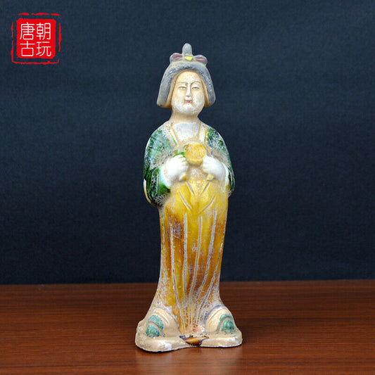 Antik porcelænssamling Luoyang Ceramics Tang Sancai Tang Lady Figur
