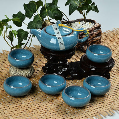 Porcelana de cerâmica Kung fu conjunto de chá de chá de chá de chá de 6 panela de chá e xícara de copo de argila roxa colorida gelo rachado conjunto de chá de esmalte