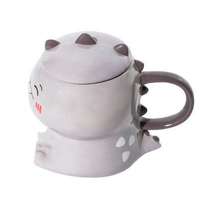 450ml Cute Dinosaur Ceramics Coffee Mug With Spoon Creative Hand Painted Drinkware Milk Tea Cups Novelty Gifts