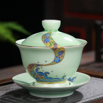 Cerámica de té Gaiwán pintada a mano Cerámica Kung Fu té té tetero tetero de porcelana