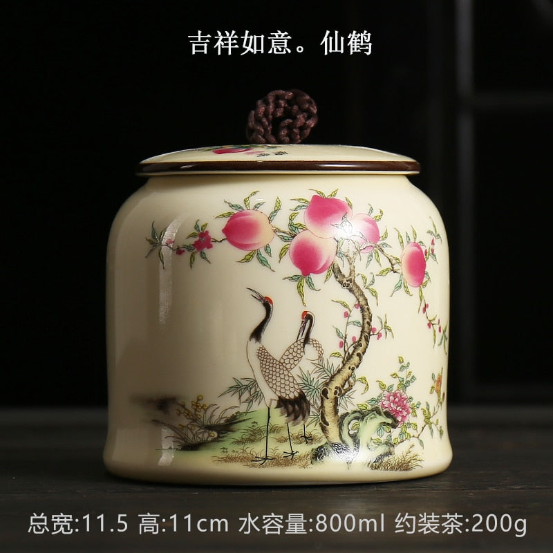 Vintage Tea Caddies Can Pot Box Jar Containers Ceramic Sealed Celadon Household Tea Gift Home Decoration;