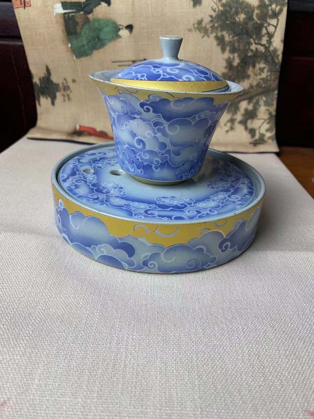 Qingyun Moon Cover Bowl Handmade Kiln 구운 다채로운 세라믹 3 포스 커버 보울 가정용 쿵푸 티 컵 가이완 차 세트