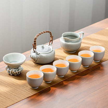 קרח אפור זיגוג קונג פו תה משרד ביתי קרמיקה קומקום ידית תה כוס תה מגש תה צמח סיר תה אפור וכוס סט תה יוקרה