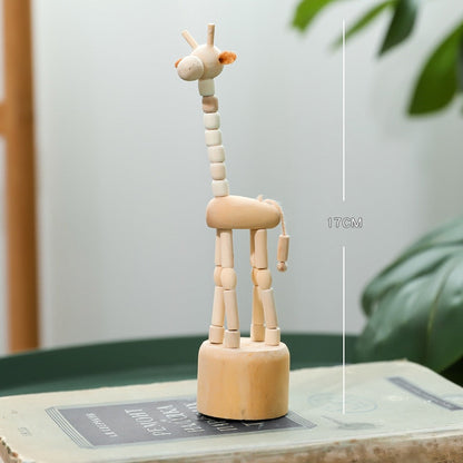 Tegneserie træ kunstværk bevægelige dukkete desktop figur ornamenter klovne hest giraff hund statue håndværk legetøj gaver husdekoration