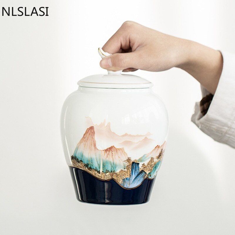 Handmålad förseglad keramik tecaddie Hushållens torkade fruktsnacks Förvaringstank Resor teaskar Oolong Tieguanyin-behållare