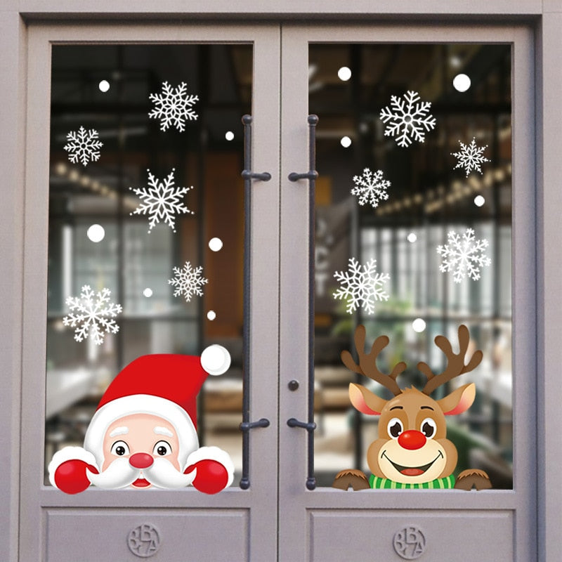 Christmas Santa Claus Stiker Jendela Ornamen Dinding Liontin Natal Selamat Natal untuk Dekorasi Rumah Stiker Tahun Baru 2023