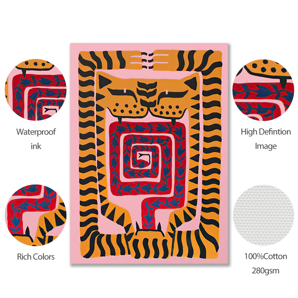 Starożytny Egipt kolorowy abstrakcyjny plakat boho tygrys loparka figura ścienna grafika