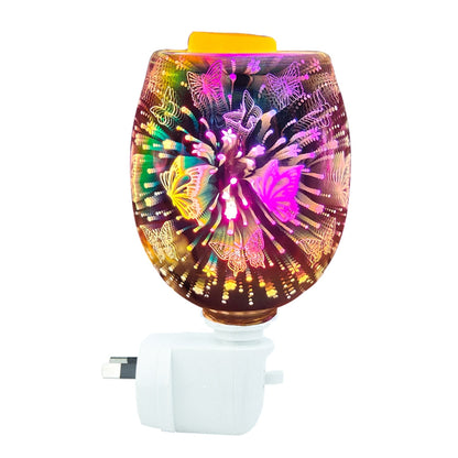 Vosková tavenička v 3D sklenice - motýlí elektrická zástrčka v olejových hořáků se skleněnou miskou nahoře pro tarty a náhradní žárovku
