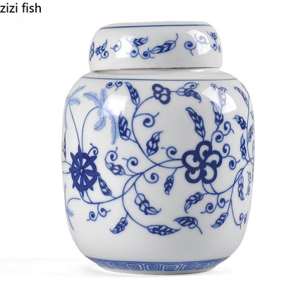 Blue and White Porcelain Jar Tea Caddy Ceramics Sealed Jar Tea Container Tea Box Storage Tank Candy Jars Tea Organizer Tea Can