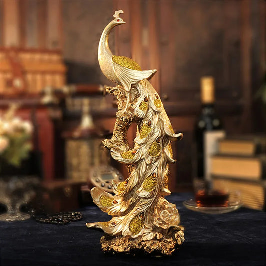 Nordic Resin Phoenix Figurine Pure Golden Bird of Wonder Statue Modern Animal Sculpture Creative Ornament Home Office Decor