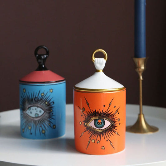 Big Eye Jar Starry Sky Incense Candle Holder with Hand Lid Aromatherapy Candle Jar Handmade Candleabra Home Decoration