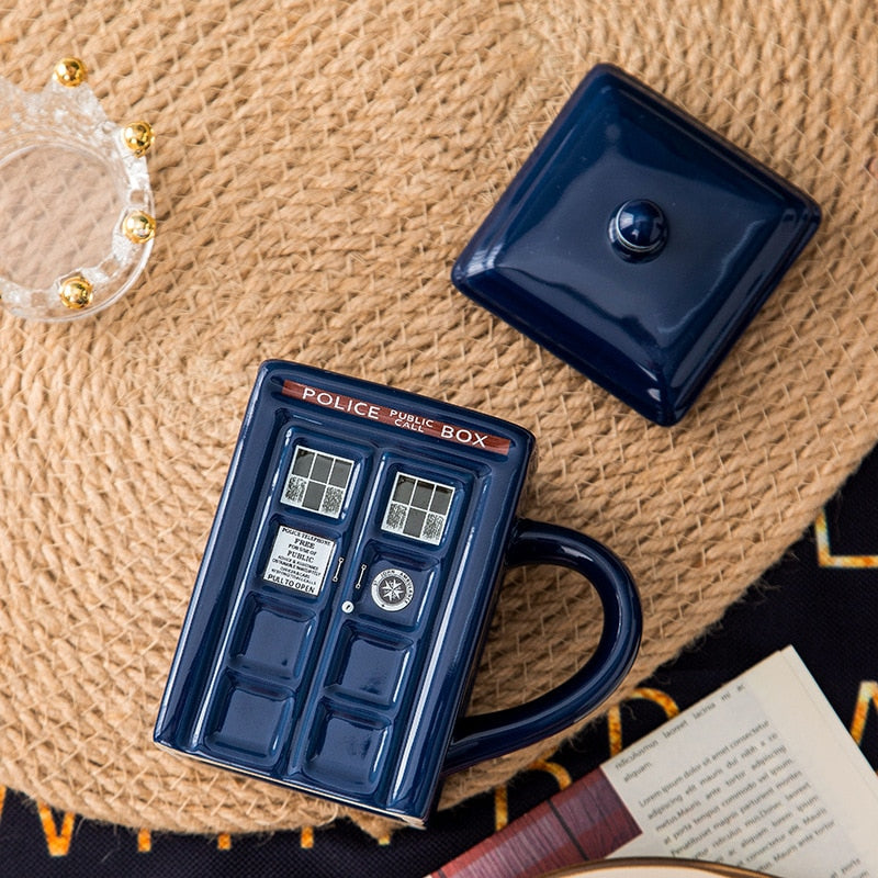 Doctor Who Tardis Creative Police Box Mugg Funny Ceramic Coffee Tea Cup med sked presentförpackning i blått och mjölkdrycker Breakfast Cup
