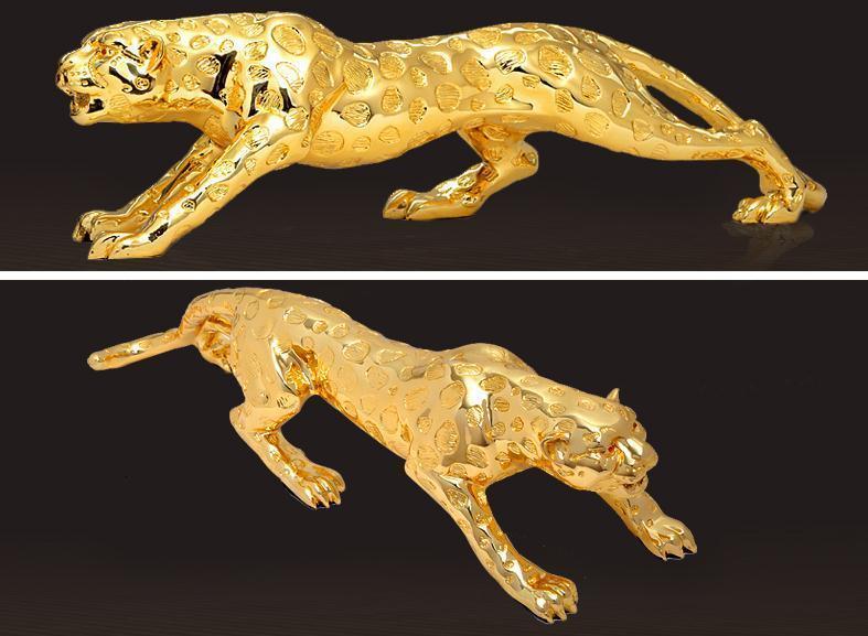 Moderne abstrakt gull panther skulptur geometrisk harpiks leopard statue dyreliv dekor gavehåndverk ornament tilbehør møbler