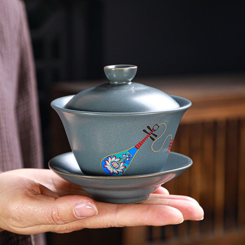 Keramik retro gaiwan kayu bakar kayu mangkuk teh pipa pola rusa cangkir teh kungfu teh alat minum dapur 190ml