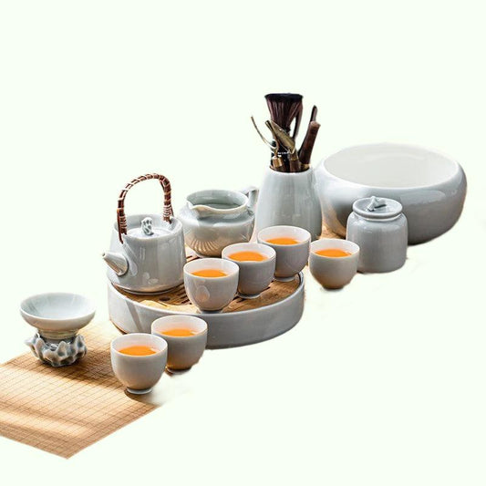 Glaze gris de hielo Juego de té de Kung Fu Cerámica en casa Tetera de tetera Mango de té Copa de té Planta Té de té gris y set de té de lujo