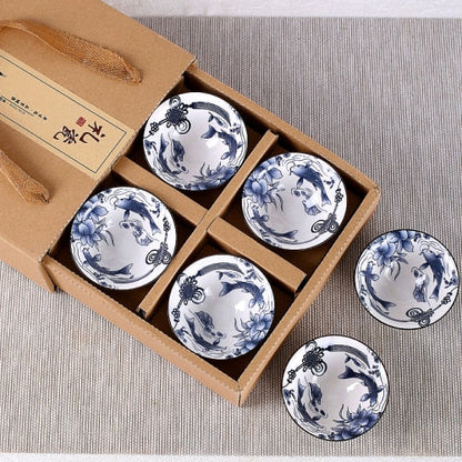 6 peças/lote Vintage Vinheiro xícaras de chá conjunto 80 ml azul e branco retrô drinkware drinkware chineses teaware presente
