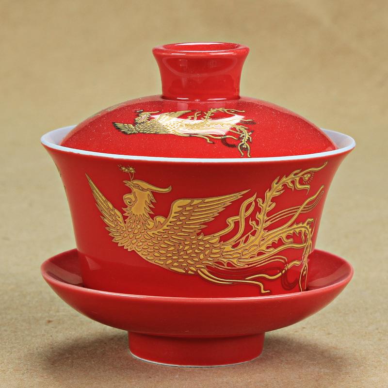 Traditional Chinese Gaiwan Hand Painted Ceramics Chinese Kung Fu Tea Set Tea Tureen Teapot for Travel Teaware Drinkware Decor
