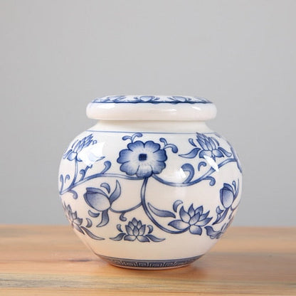 Té de porcelana azul y blanco Caddy de almacenamiento de cerámica Tanque de humedad de la humedad del tanque sellado Caja de té de té