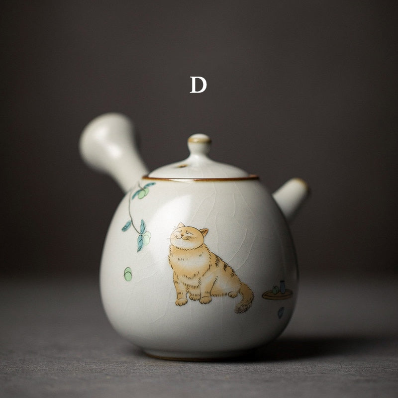Théière kyusu en céramique, service à thé chinois kung fu, chat mignon, 250ml